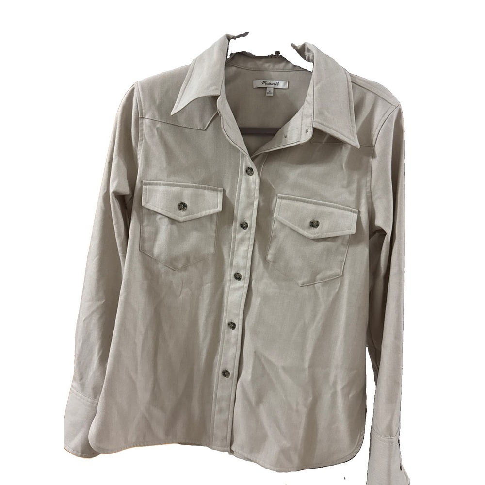 Madewell Western Button-Up Twill Shirt Pebble Stone Beige Neutral Minimal 4